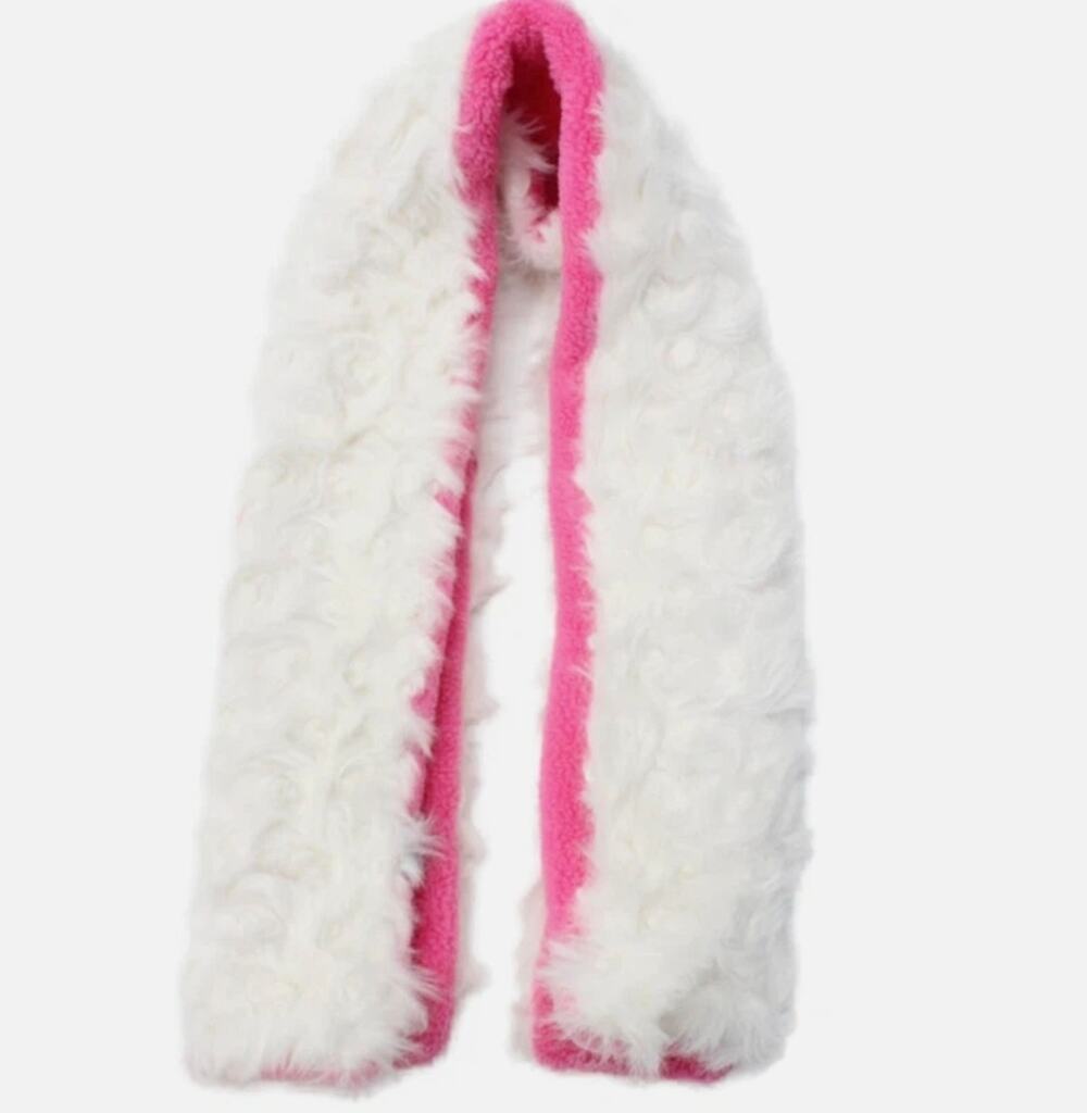 HEURUEH Faux Fur Hybrid Pull Through Scarf Pink Cream Fleece Luxe Winter OS